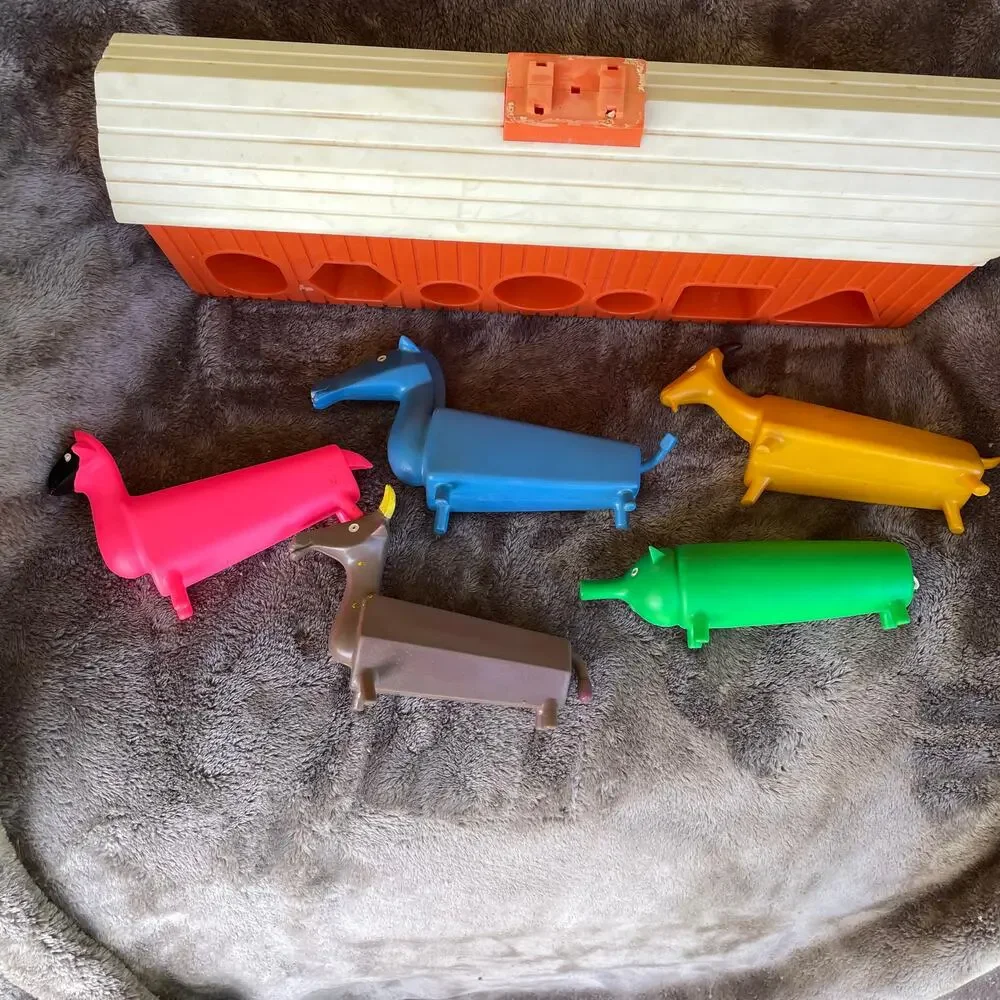 Vintage 1960s Lakeside Toys Barn Farm Animals Shapes Color HTF Geometric FLAW